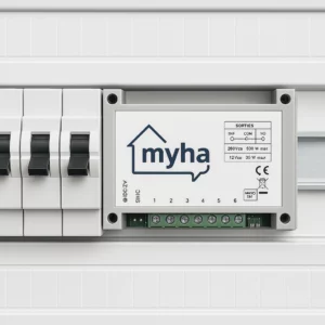 Centrale domotique Myha Pro sans Internet intégrée dans un tableau électrique